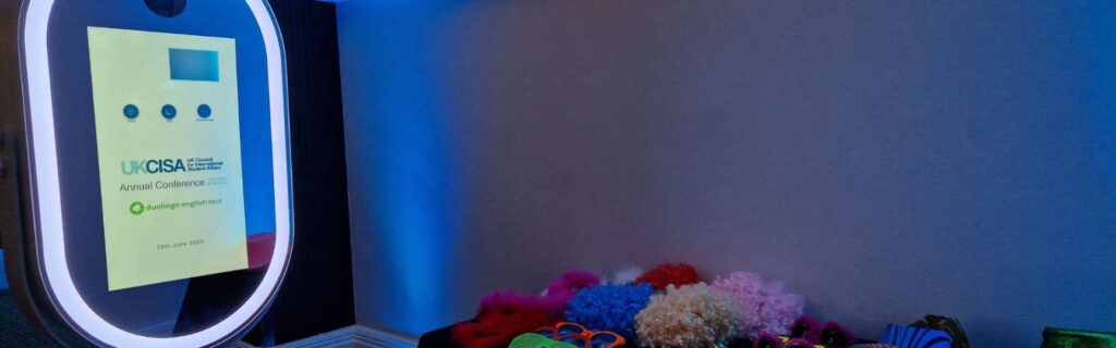 selfie pod set up with props at a corporate event