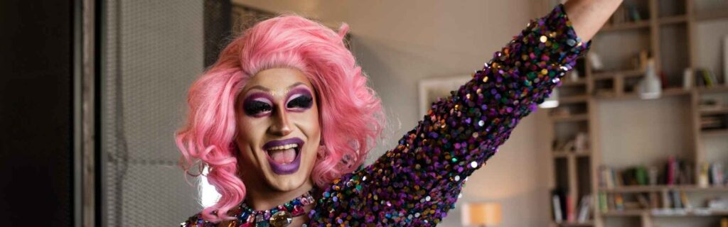drag queen performing at a lesbian wedding