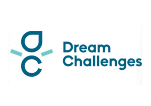 blue, turquoise, and white dream challenges company logo