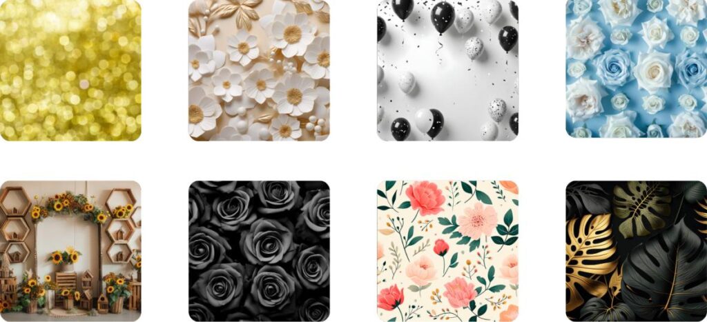 eight square shaped derby photography backdrops