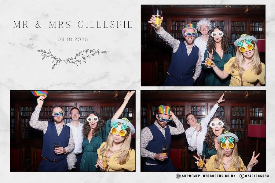 people taking pictures with props on a photo booth at a derby wedding venue