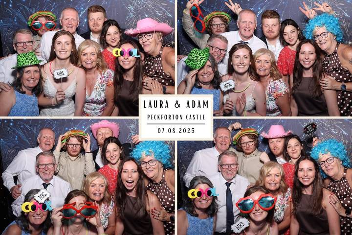 4-picture photo booth picture with a large group