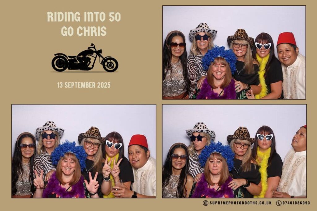 group picture from biker-themed birthday party in leeds