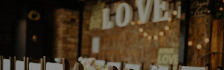 love sign inside a rustic york wedding venue